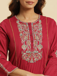 W Ethnic Motifs Embroidered Thread Work Pure Cotton Kurta