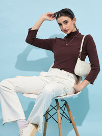 STREET 9 Ribbed High Neck Long Sleeves Regular Top