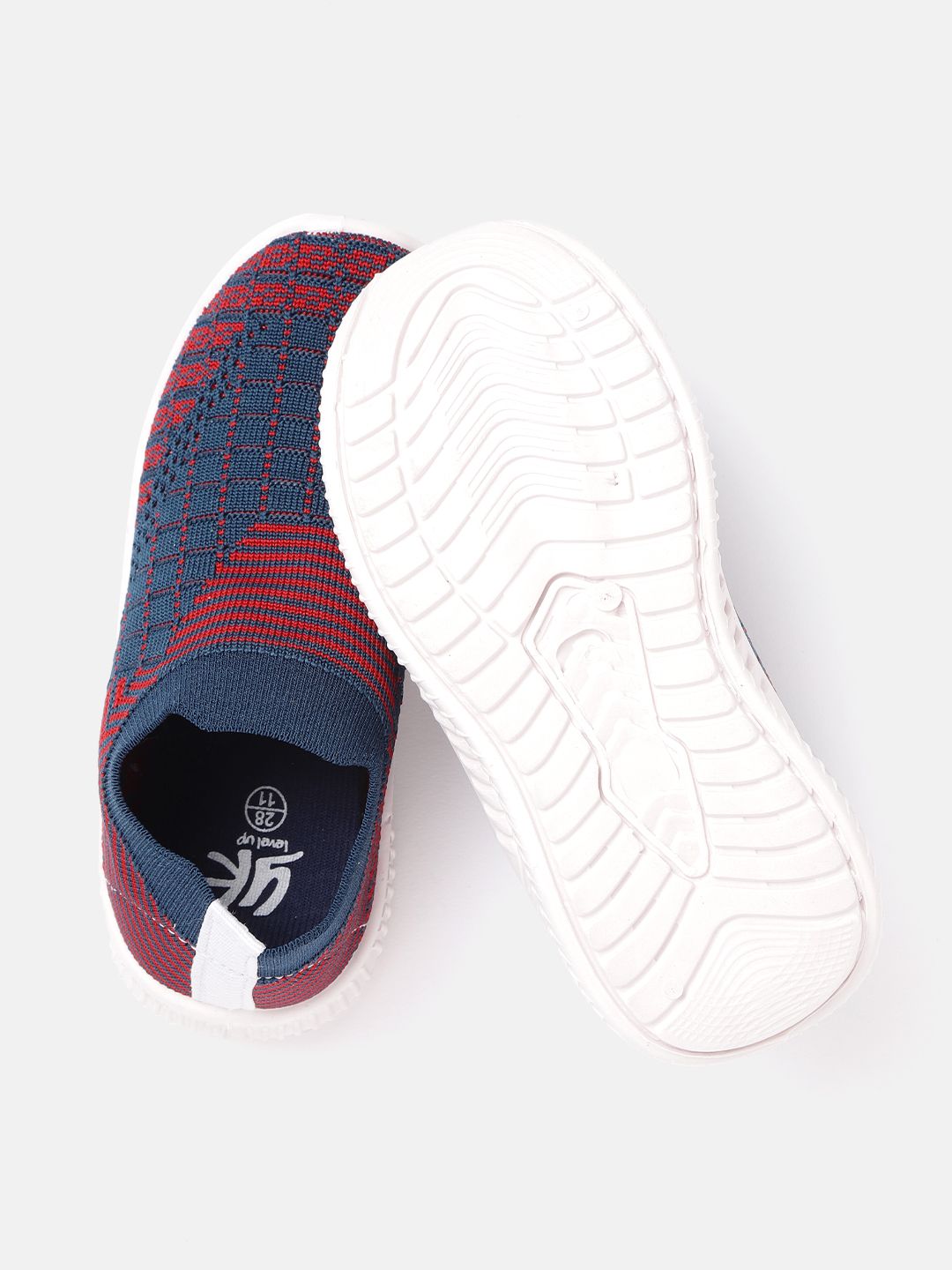 YK Boys Teal Blue & Red Woven Design Slip-On Sneakers