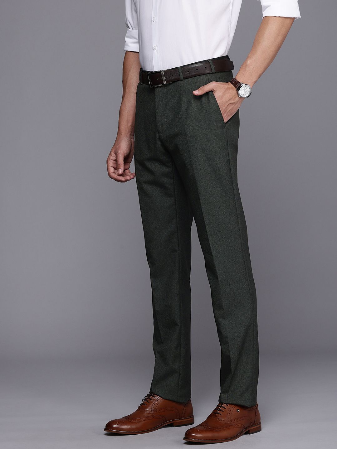 Raymond Men Textured Slim Fit Formal Trousers