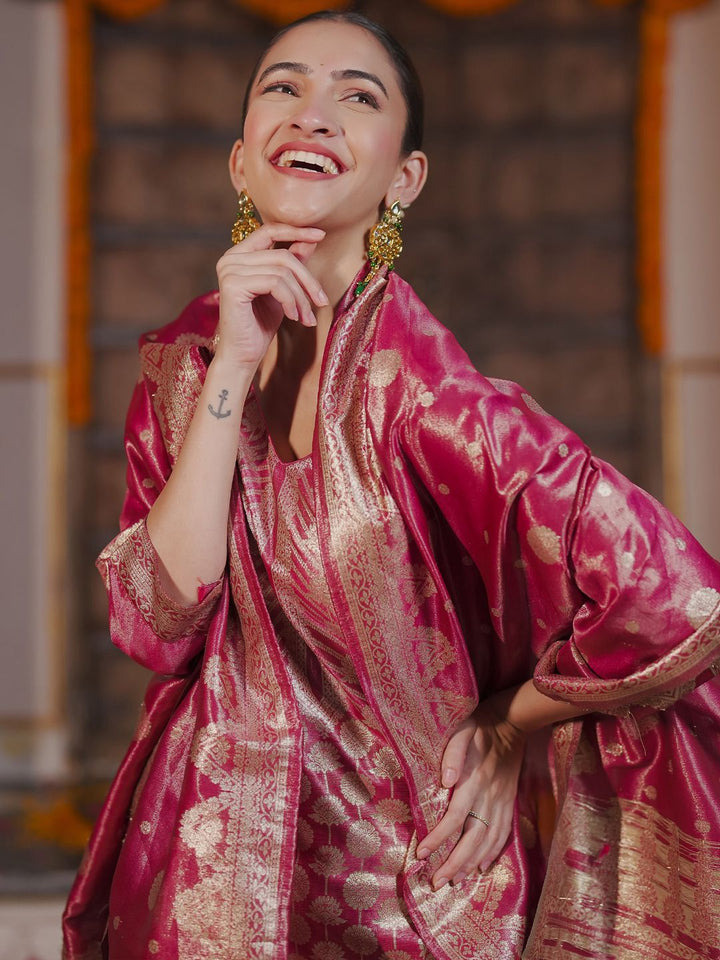 Indo Era Ethnic Motifs Woven Design Straight Kurta with Trousers & With Dupatta