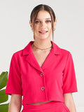 Athena Fuchsia Lapel Collar Crop Shirt Style Top