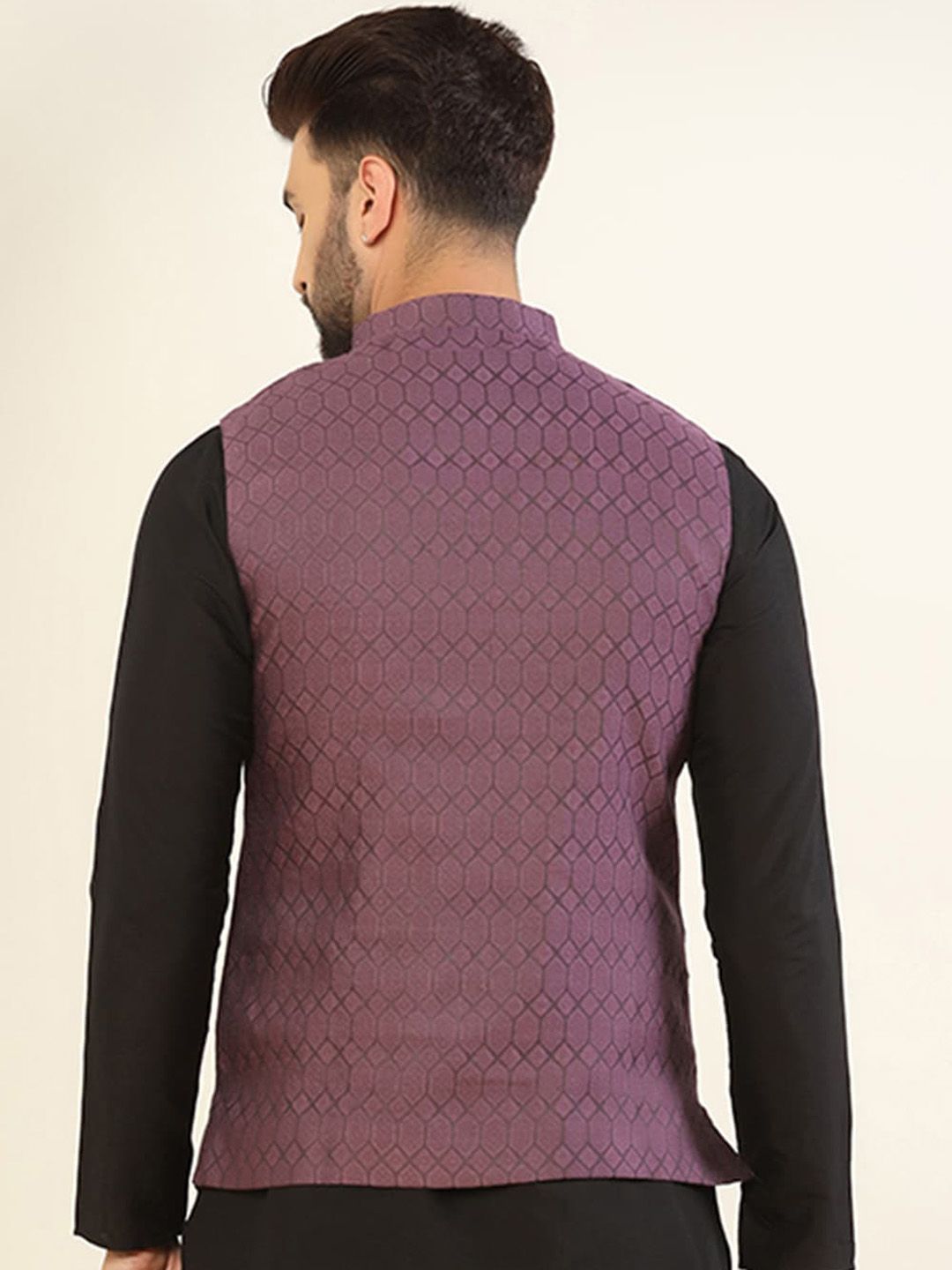 KISAH Men Woven Jacquard Zari  Regular Fit Nehru Jacket