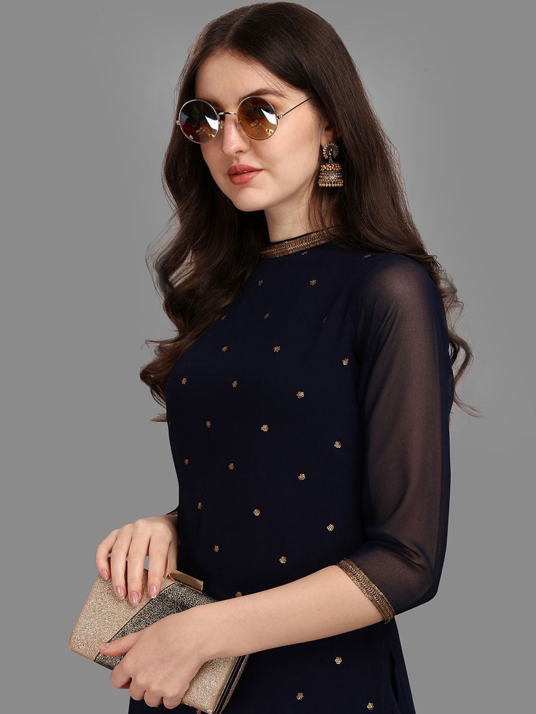 KALINI Sequin Embellished Straight Kurta with Trousers