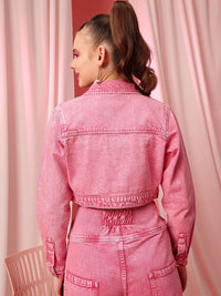 STREET 9 Washed Lightweight Crop Pure Cotton Denim Jacket