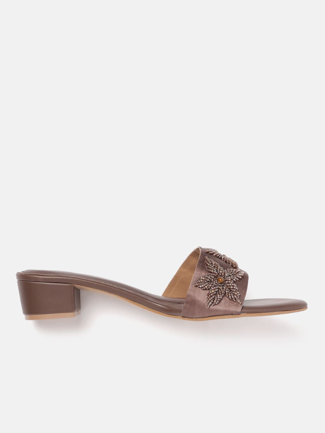 House of Pataudi Beads Embellished Floral Comfort Heels