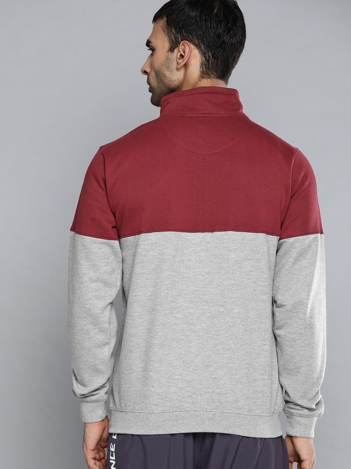 HRX by Hrithik Roshan Men Grey & Maroon Colourblocked Training Sweatshirt