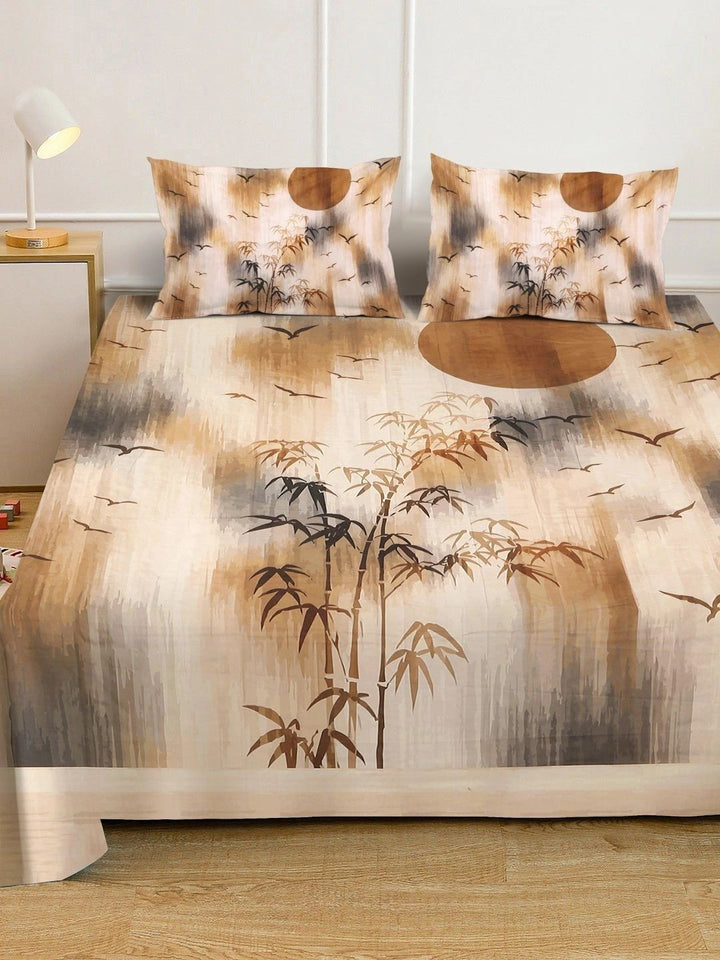 Myntra Elegant Homes Beige & Brown Floral 300 TC Cadar Katil King dengan 2 Sarung Bantal