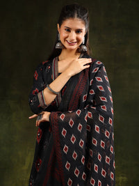 KALINI Floral Printed V-Neck Pleated A-Line Kurta With Trouser And Dupatta