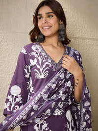 Indo Era Floral Printed V-Neck Pure Cotton Straight Kurta With Trousers And Dupatta