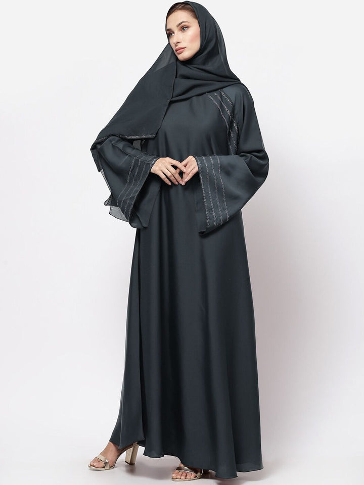 KLOTTHE Women Grey Embellished Burqa With Scarf