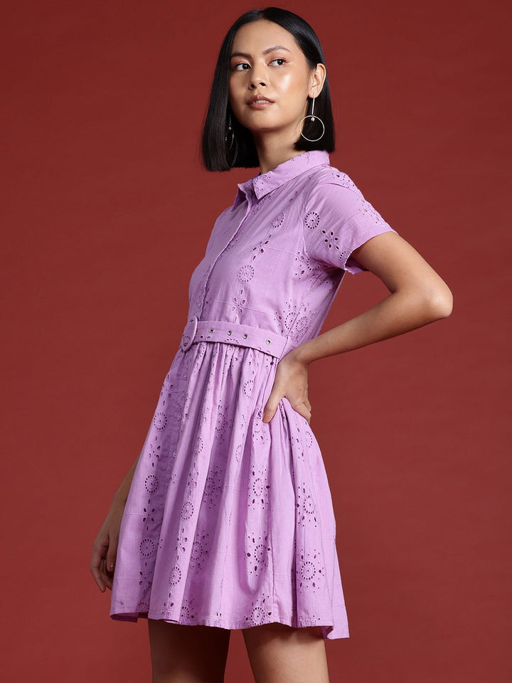 all about you Pure Cotton Schiffli A-Line Dress with Belt