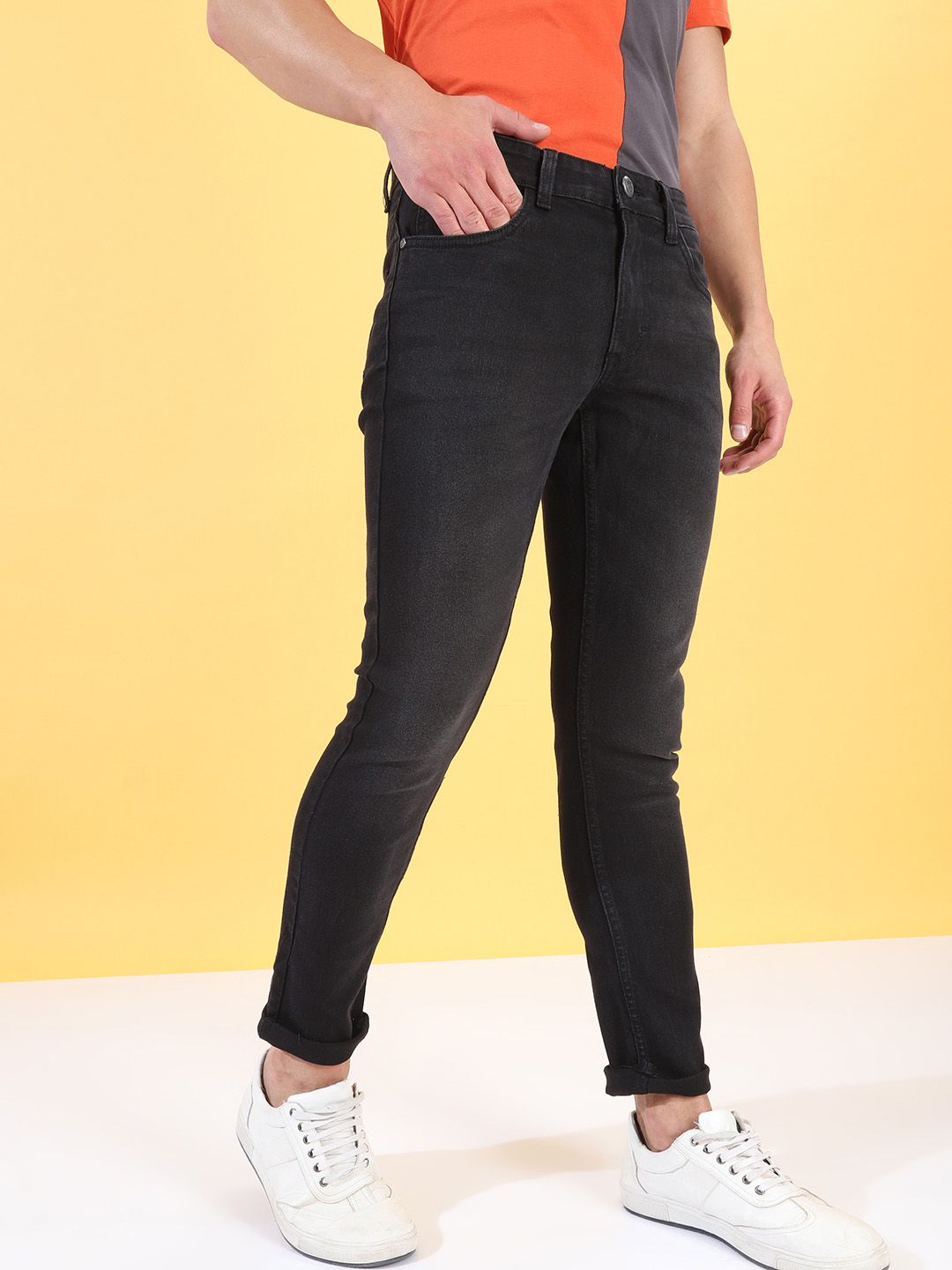 The Indian Garage Co Men Black Slim Fit Mid-Rise Clean Look Jeans
