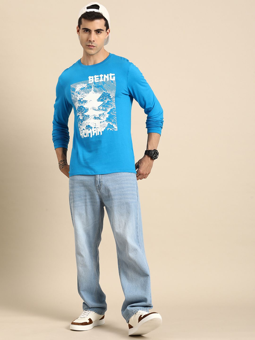Being Human Men Brand Logo Printed Pure Cotton T-shirt