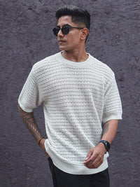 Powerlook Crochet Knit Oversized Half Sleeves T Shirt