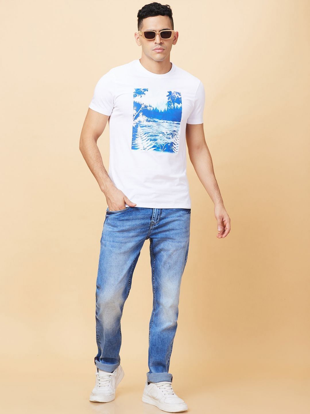 Being Human Men Floral Printed Henley Neck Tropical T-shirt