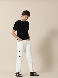 Mr Bowerbird Men White Tapered Fit Low Distress Mid-Rise Stretchable Jeans