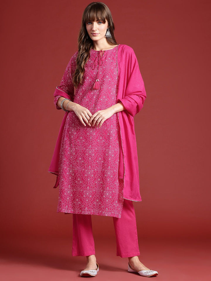 Anouk Bandhani Printed Kurta With Trousers & Dupatta
