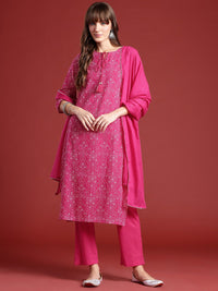 Anouk Bandhani Printed Kurta With Trousers & Dupatta