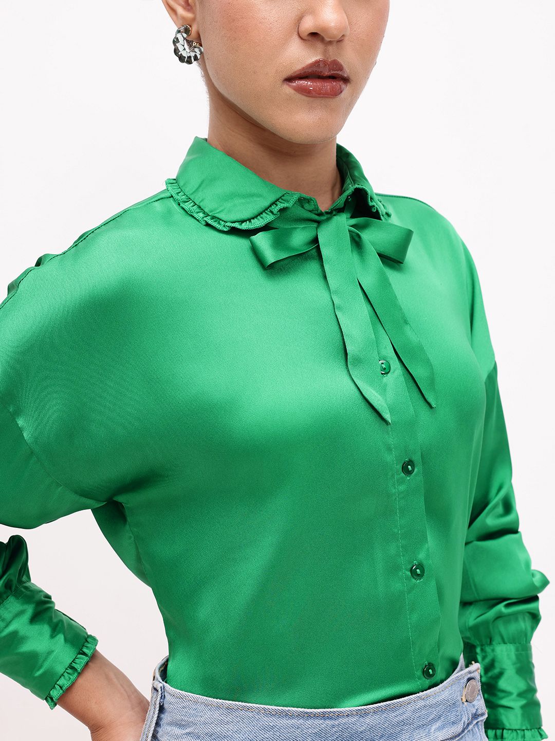 DressBerry Charming Vintage Peter Pan Collar Satin Finish Shirt