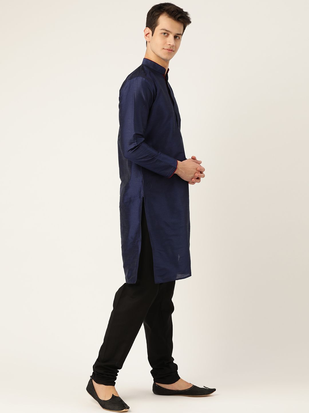 SOJANYA Lelaki Navy Blue Solid Kurta Lurus