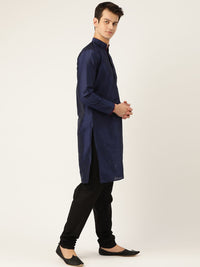 SOJANYA Lelaki Navy Blue Solid Kurta Lurus