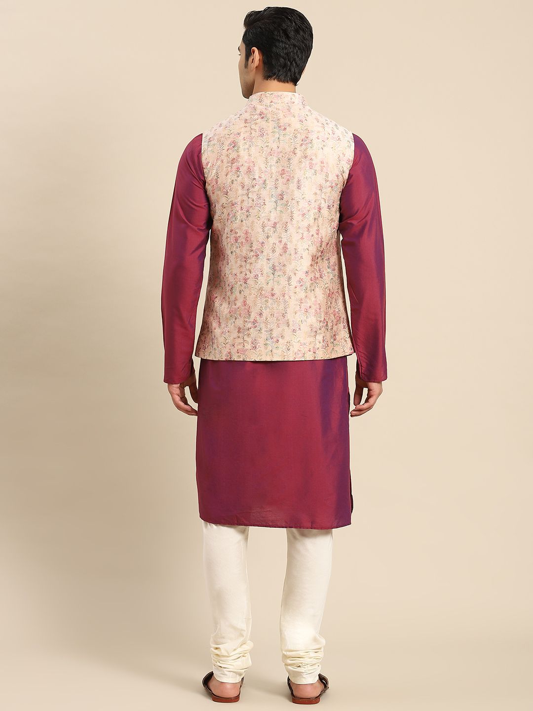 KISAH Men Floral Printed Regular Fit Kurta Jacket Churidar Set