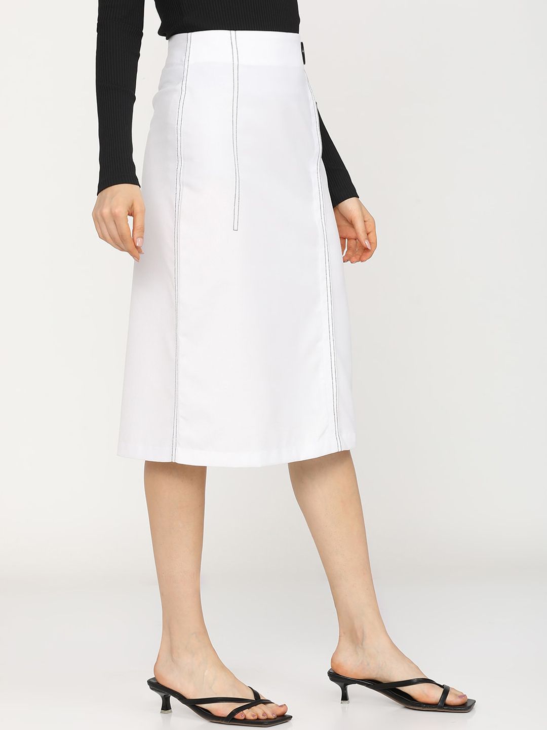 CHIC BY TOKYO TALKIES Women White Solid Overlapped A-Line Skirt