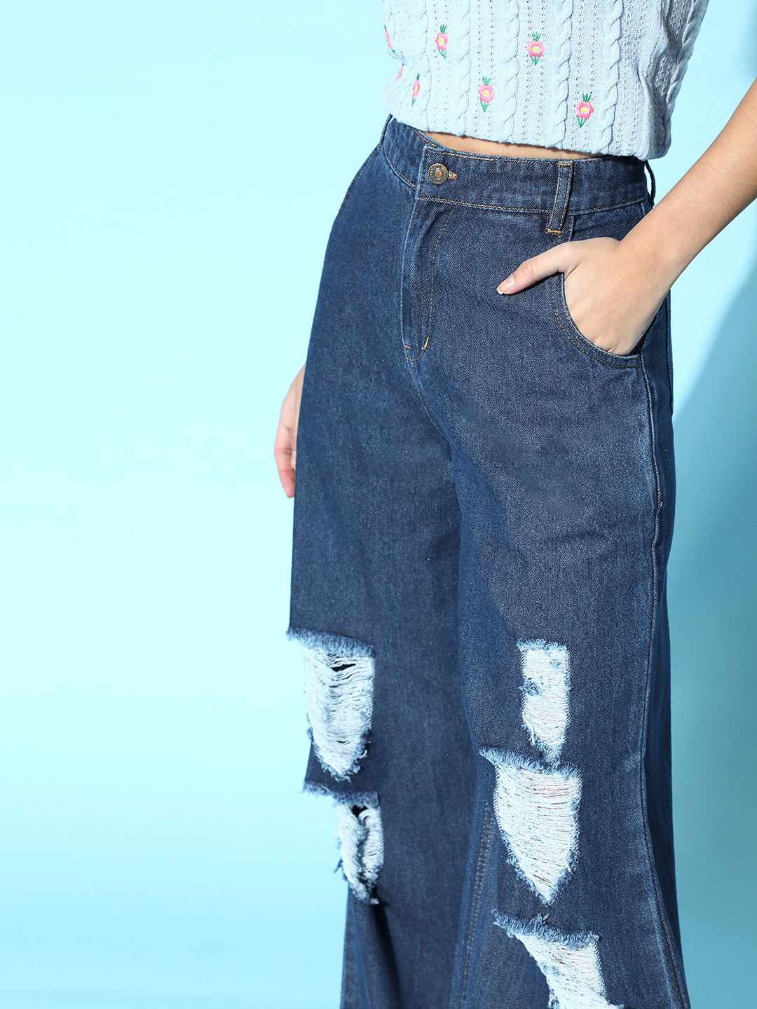 SASSAFRAS Woman Blue High-Rise Straight Fit Jeans