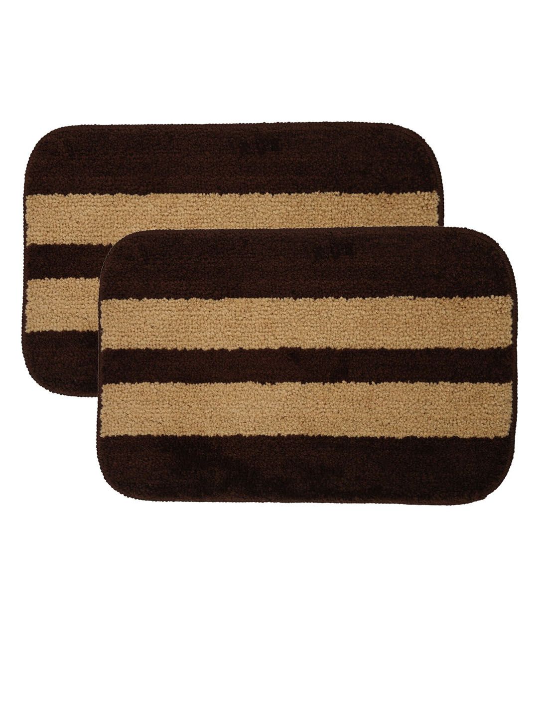 HOSTA HOMES Set Of 2 Brown & Beige Striped Anti-Skid Doormats