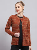 Monte Carlo Self Striped Front Open Cardigan Sweater With Embellished Detail