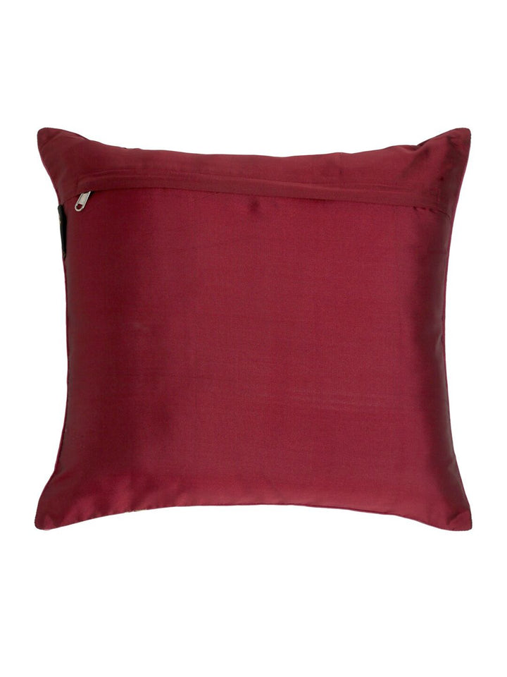 HOSTA HOMES Red & Gold-Toned Set of 5 Floral Velvet Square Cushion Covers