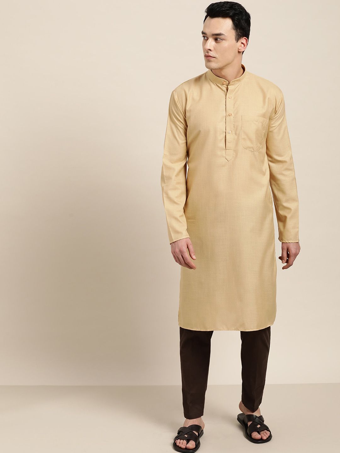 SOJANYA Mandarin Collar Long Sleeves Silk Cotton Kurta