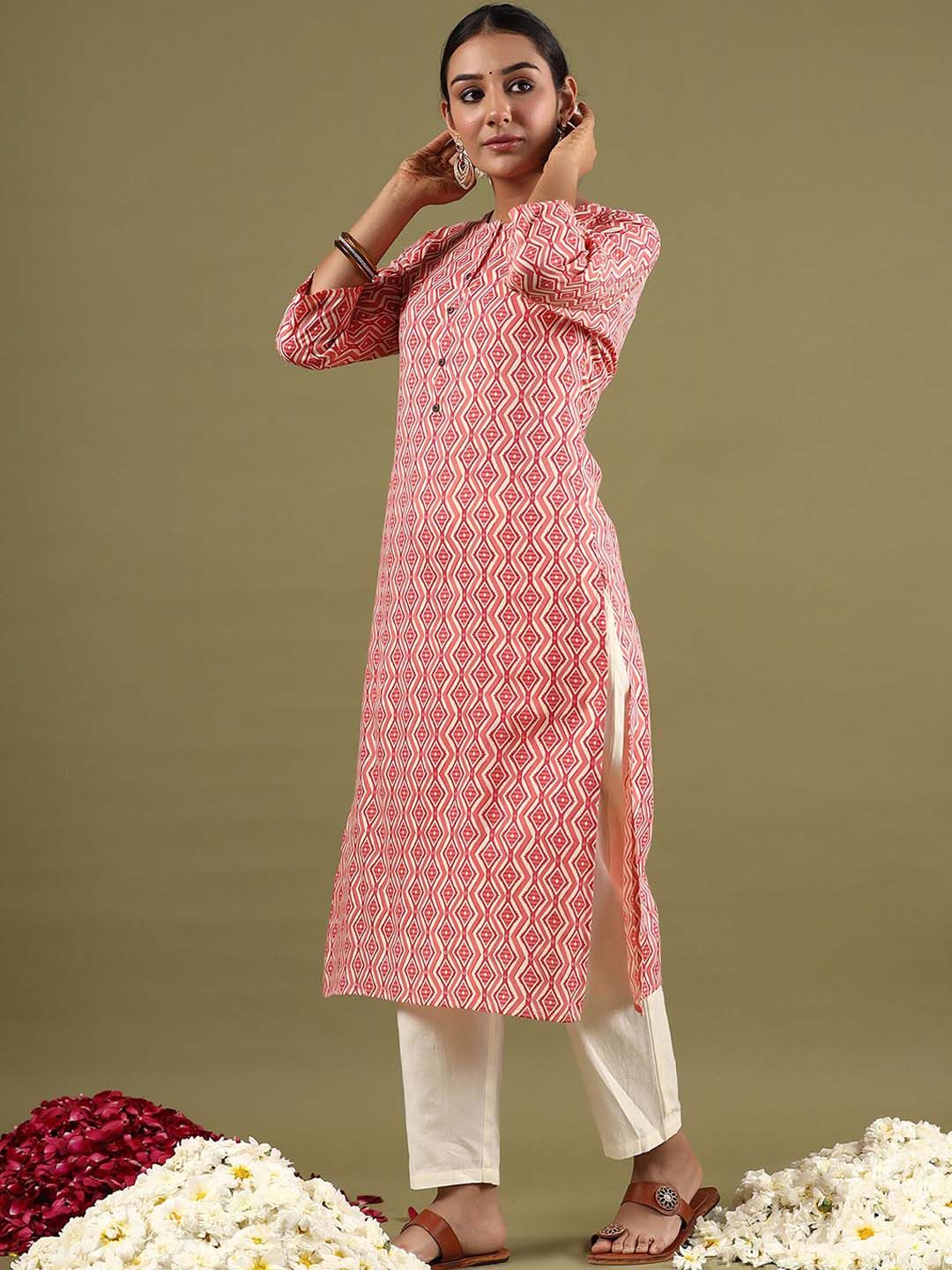 Indo Era Geometric Printed Mirror Work Straight Kurta