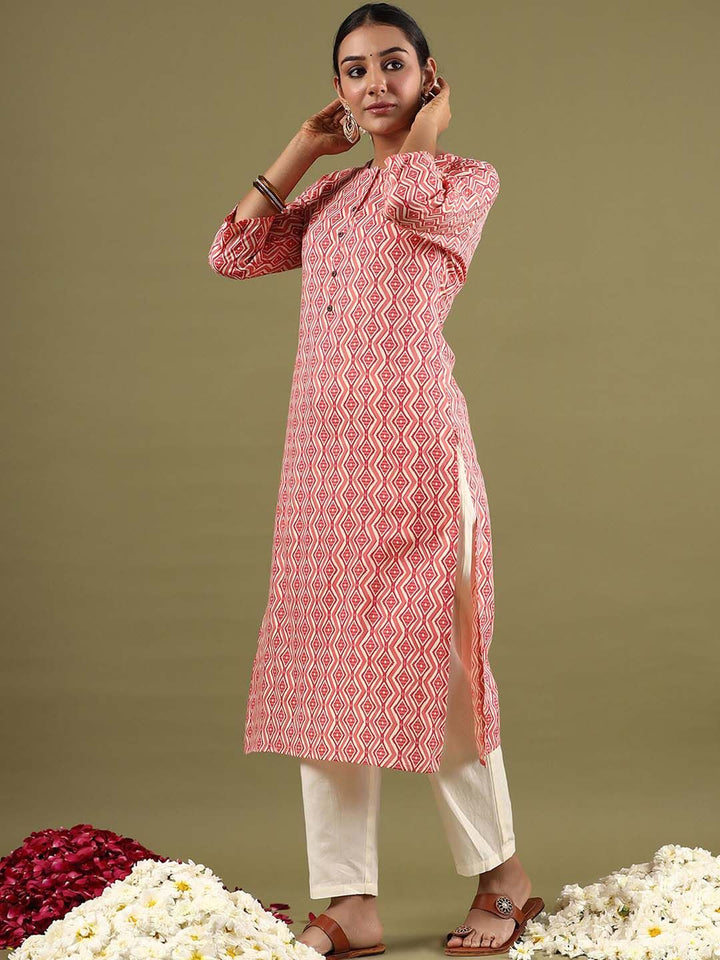 Indo Era Geometric Printed Mirror Work Straight Kurta
