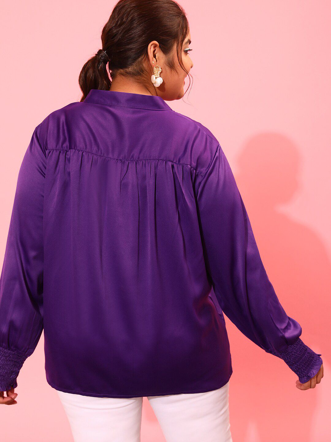 CURVY STREET Plus Size Tie-Up Neck Casual Shirt