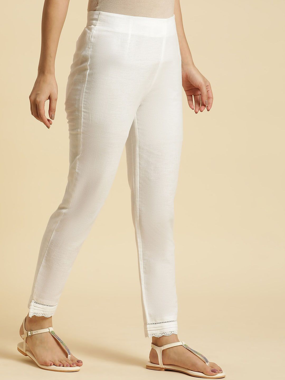 W Straight Fit Mid Rise Cotton Parallel Trousers