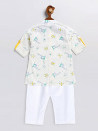 VASTRAMAY Boys Printed Band Collar Roll Up Sleeves Regular Kurta with Pyjama