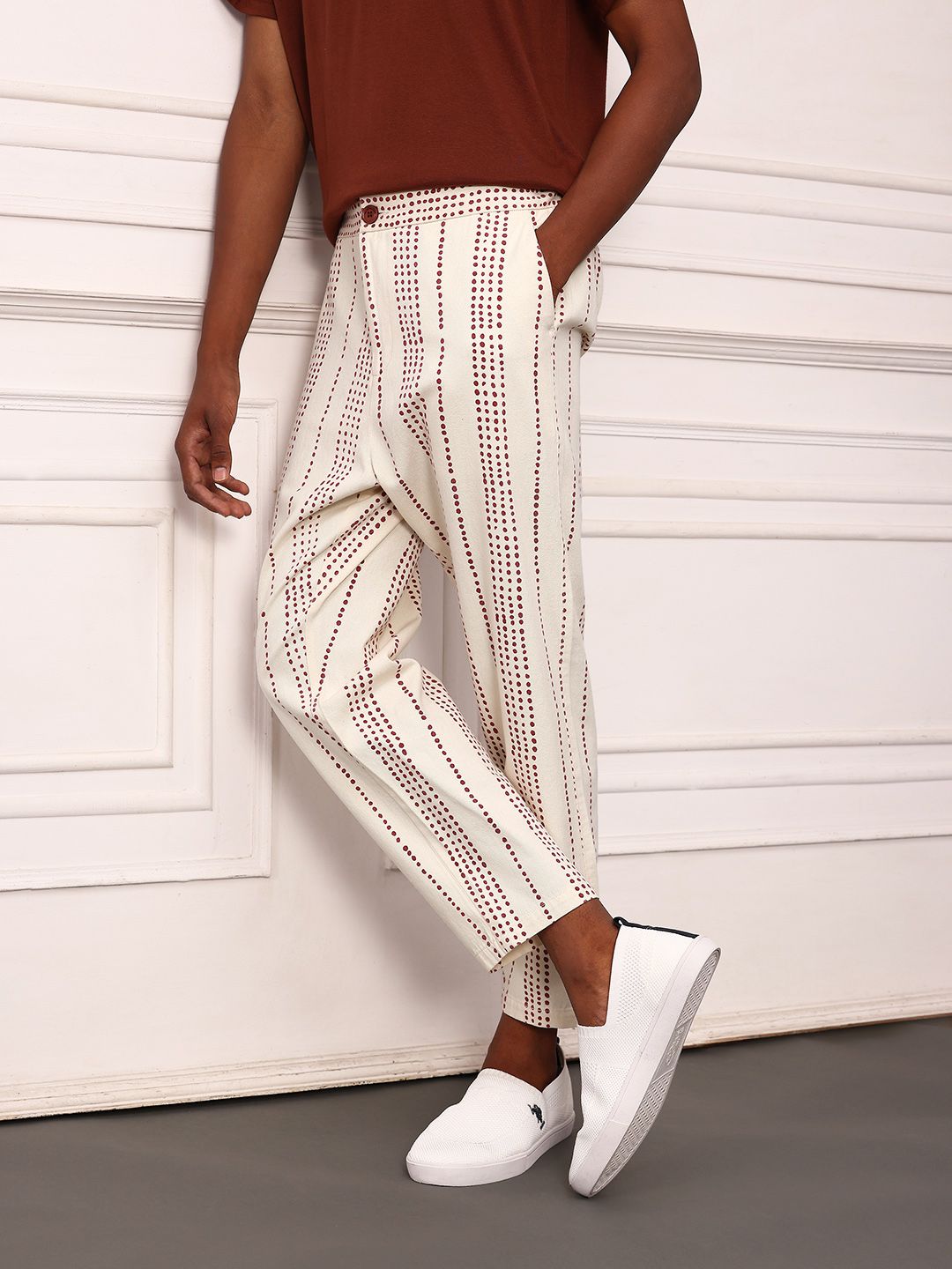 Mr Bowerbird Men Striped Pure Cotton Regular Trousers