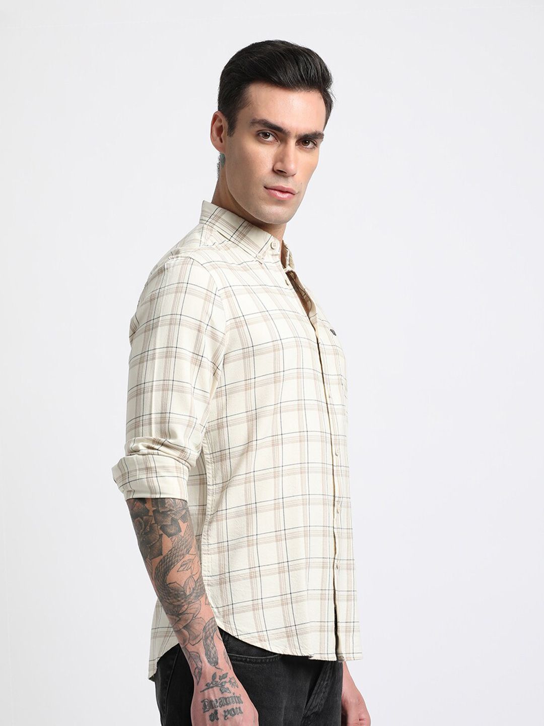 THE BEAR HOUSE Slim Fit Tartan Checks Pure Cotton Casual Shirt
