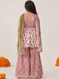 pspeaches Girls Floral Printed Regular Mirror Work Kurta with Sharara & With Dupatta