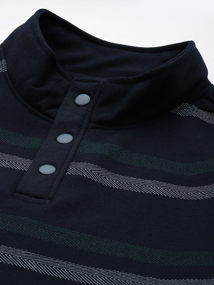The Indian Garage Co Men Navy Blue & Green Striped Sweatshirt
