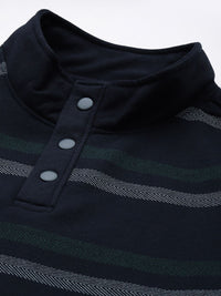 The Indian Garage Co Men Navy Blue & Green Striped Sweatshirt
