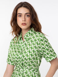 RAREISM Geometric Printed Cotton Midi Shirt Dress