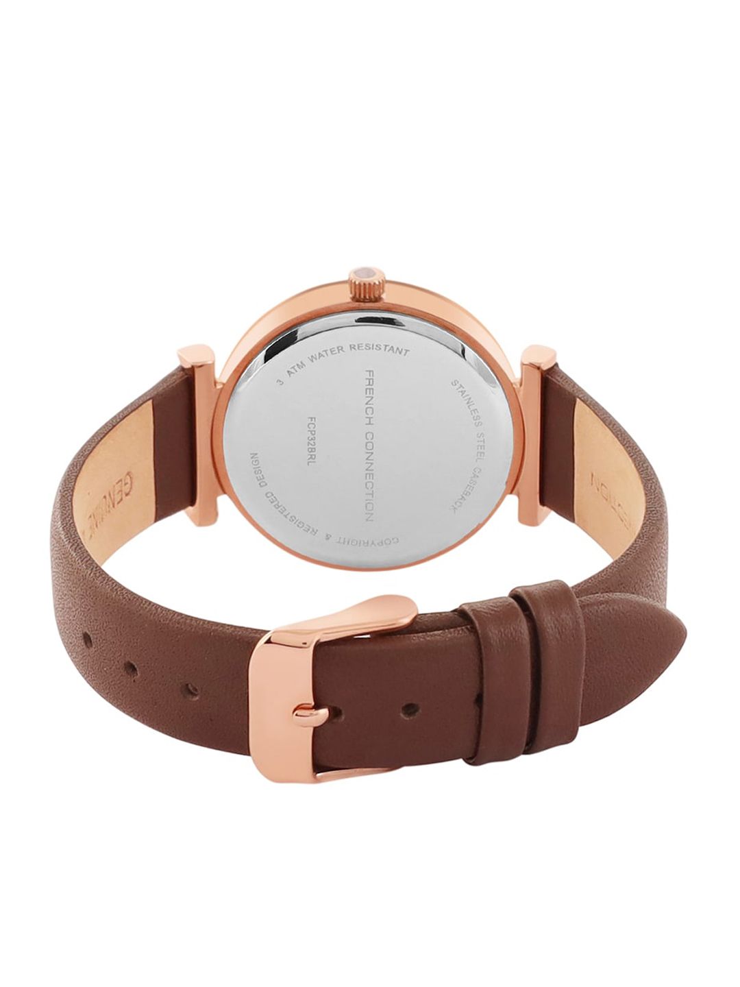 French Connection Women Maroon Dial & Brown Leather Straps Analogue Watch FCP32BRL
