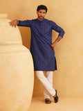 SOJANYA Ethnic Motifs Printed Mandarin Collar Cotton Linen Straight Kurta with Pyjamas