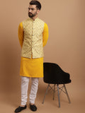SOJANYA Etnik Sulam Labuci Kapas Tulen Kurta & Churidar Dengan Jaket Nehru