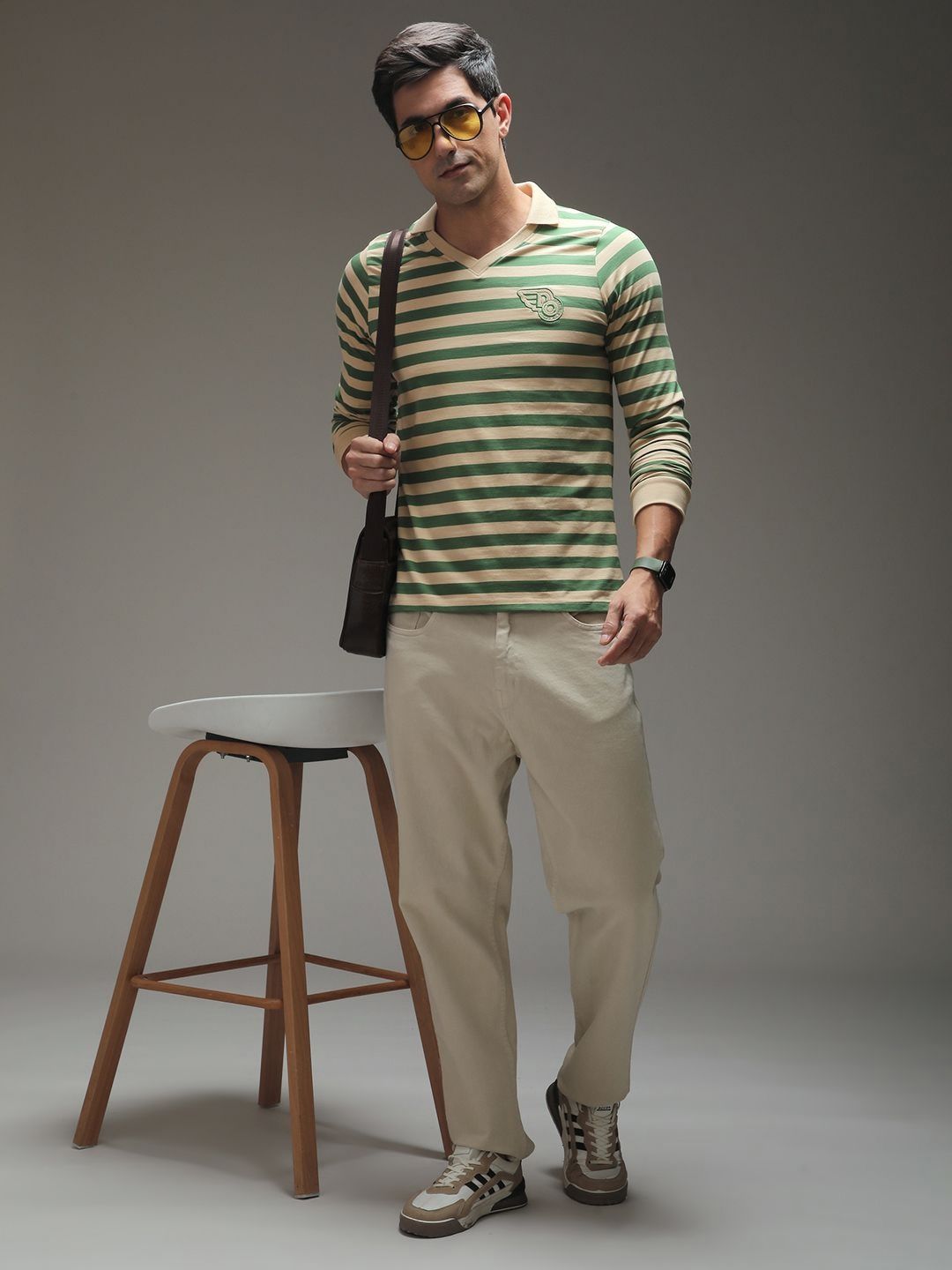 Difference of Opinion Men Striped Polo Collar Cotton T-shirt