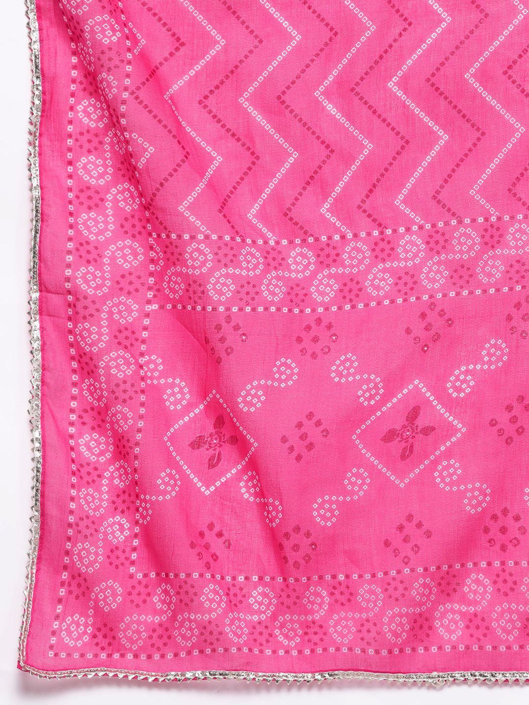 Libas Women Pink Bandhani Printed Gotta Patti Pure Cotton Kurta with Trousers & With Dupatta
