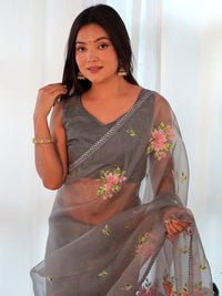 Saree mall Floral Embroidered Organza Sarees